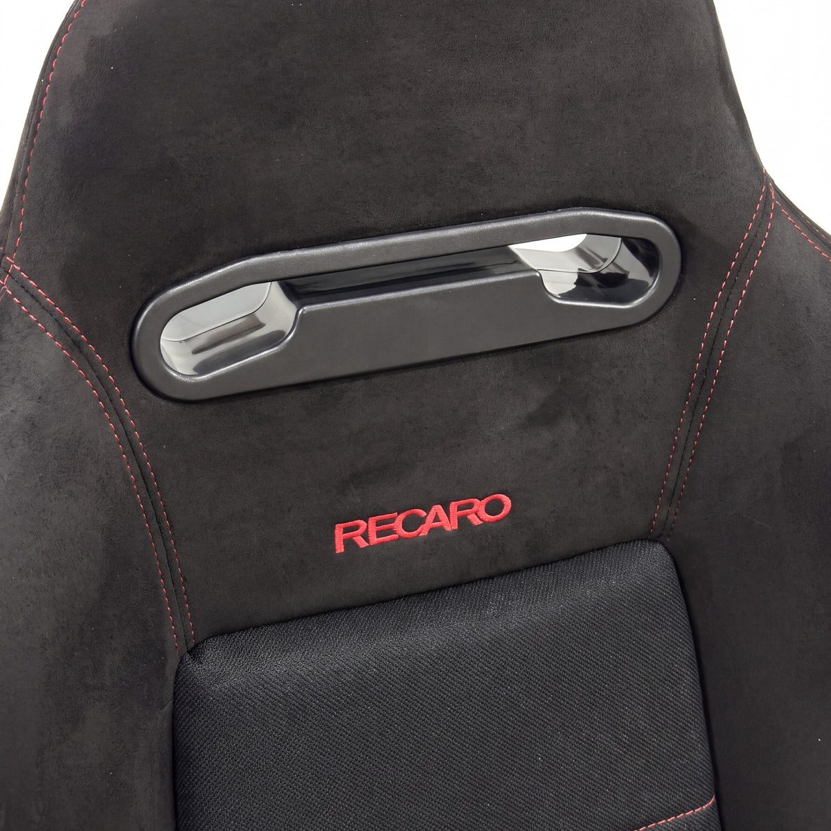 SR3 style bucket seat black red stitch detail