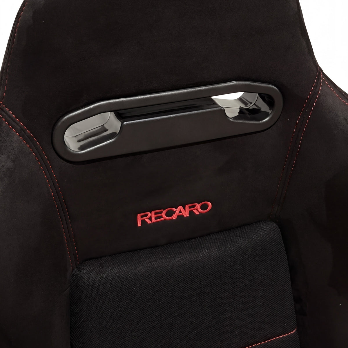 SR3 style bucket seat black red stitch detail