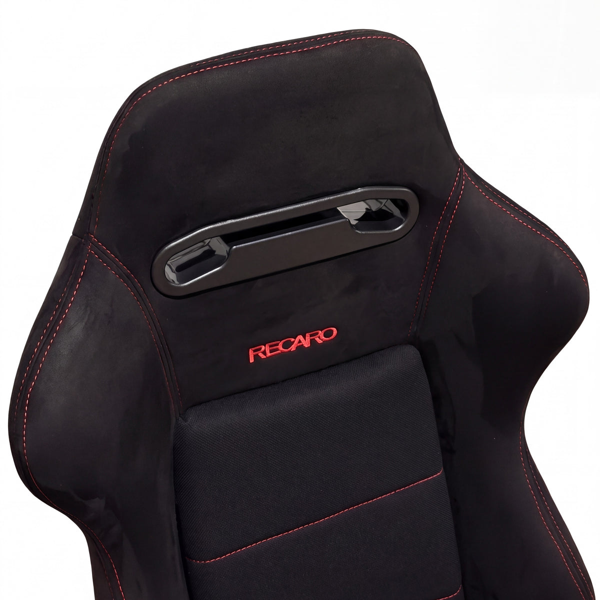 SR3 style bucket seat black red stitch detail