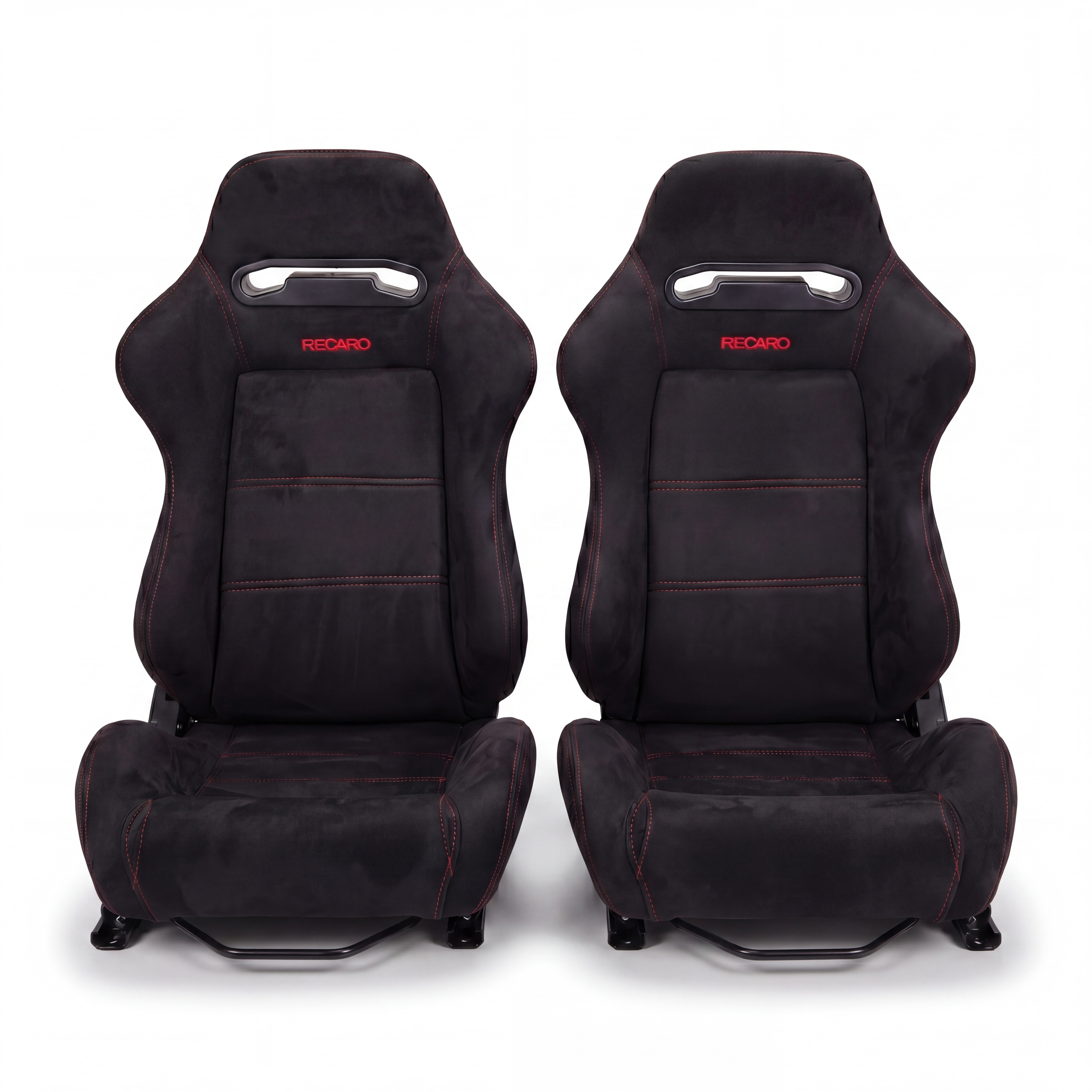 RECARO SR3 STYLE SEAT - BLACK RED STITCH (PAIR)